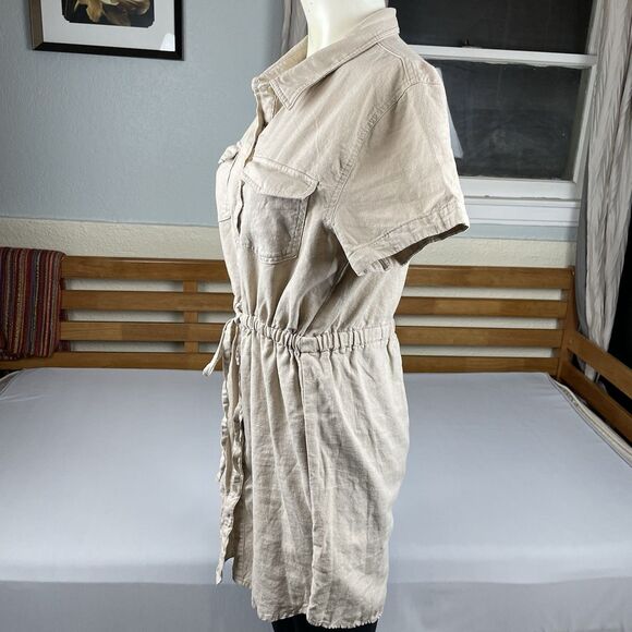 Love Tree Linen Blend Button Front Collared Mini Dress Women’s LG Khaki Safari - Picture 14 of 15